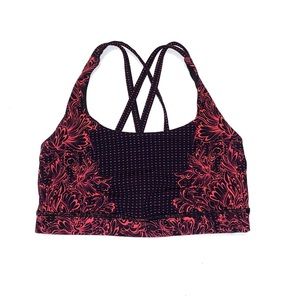 Lululemon red orange infinity glossy black Energy Bra criss cross back straps